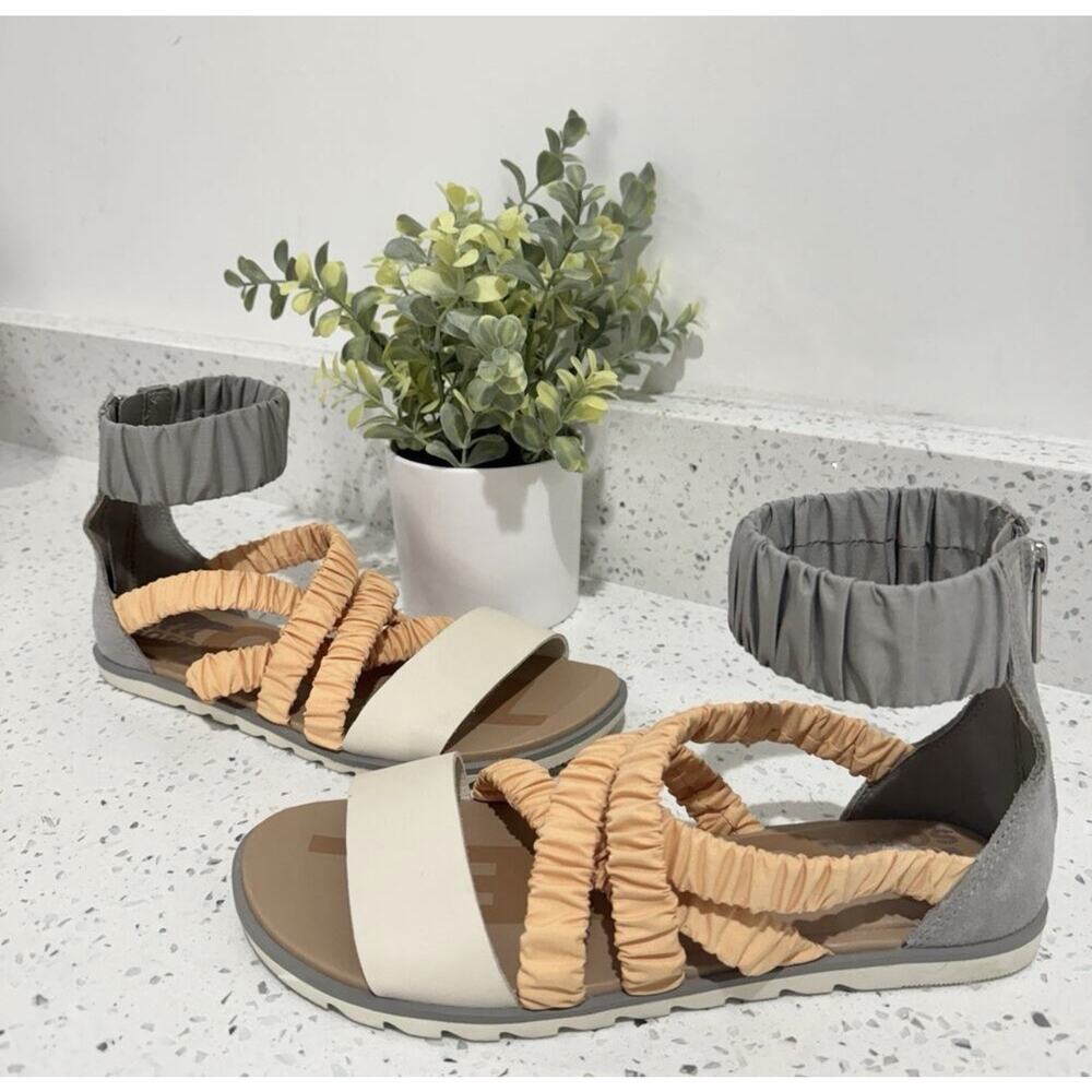 Sorel Ella li Ankle Strap Sandals Peach Grey 9
